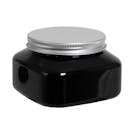 8 oz. Black PET Firenze Square Jar with 70/400 Brushed Silver Aluminum Cap with Foam Liner