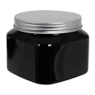 16 oz. Black PET Firenze Square Jar with 89/400 Brushed Silver Aluminum Cap with Foam Liner