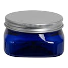 4 oz. Cobalt Blue PET Firenze Square Jar with 70/400 Brushed Silver Aluminum Cap with Foam Liner