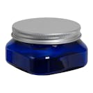 4 oz. Cobalt Blue PET Firenze Square Jar with 70/400 Brushed Silver Aluminum Cap with Foam Liner