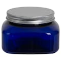 8 oz. Cobalt Blue PET Firenze Square Jar with 70/400 Brushed Silver Aluminum Cap with Foam Liner