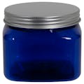 16 oz. Cobalt Blue PET Firenze Square Jar with 89/400 Brushed Silver Aluminum Cap with Foam Liner