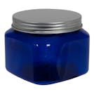 16 oz. Cobalt Blue PET Firenze Square Jar with 89/400 Brushed Silver Aluminum Cap with Foam Liner