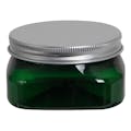 4 oz. Dark Green PET Firenze Square Jar with 70/400 Brushed Silver Aluminum Cap with Foam Liner