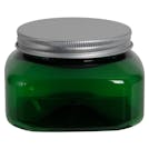 8 oz. Dark Green PET Firenze Square Jar with 70/400 Brushed Silver Aluminum Cap with Foam Liner