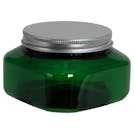 8 oz. Dark Green PET Firenze Square Jar with 70/400 Brushed Silver Aluminum Cap with Foam Liner