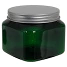 16 oz. Dark Green PET Firenze Square Jar with 89/400 Brushed Silver Aluminum Cap with Foam Liner