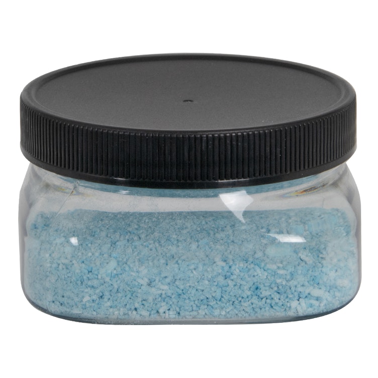 4 oz. Clear PET Firenze Square Jar with 70/400 Black Ribbed Cap with F217 Liner