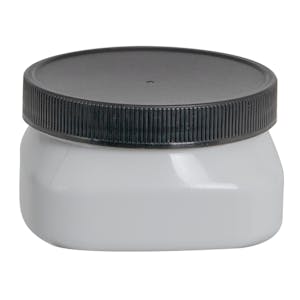 4 oz. White PET Firenze Square Jar with 70/400 Black Ribbed Cap with F217 Liner