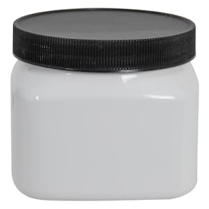 8 oz. White PET Firenze Square Jar with 70/400 Black Ribbed Cap with F217 Liner