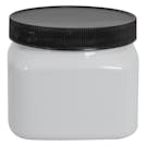 16 oz. White PET Firenze Square Jar with 89/400 Black Ribbed Cap with F217 Liner