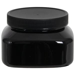 8 oz. Black PET Firenze Square Jar with 70/400 Black Ribbed Cap with F217 Liner