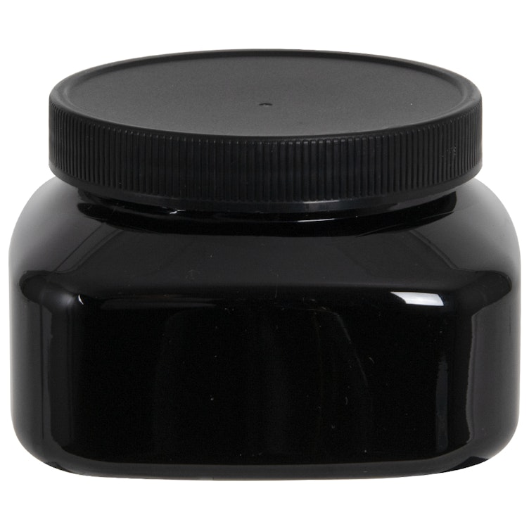 8 oz. Black PET Firenze Square Jar with 70/400 Black Ribbed Cap with F217 Liner