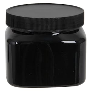 16 oz. Black PET Firenze Square Jar with 89/400 Black Ribbed Cap with F217 Liner