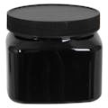 16 oz. Black PET Firenze Square Jar with 89/400 Black Ribbed Cap with F217 Liner