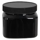 16 oz. Black PET Firenze Square Jar with 89/400 Black Ribbed Cap with F217 Liner