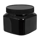 16 oz. Black PET Firenze Square Jar with 89/400 Black Ribbed Cap with F217 Liner