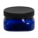 4 oz. Cobalt Blue PET Firenze Square Jar with 70/400 Black Ribbed Cap with F217 Liner