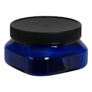 4 oz. Cobalt Blue PET Firenze Square Jar with 70/400 Black Ribbed Cap with F217 Liner