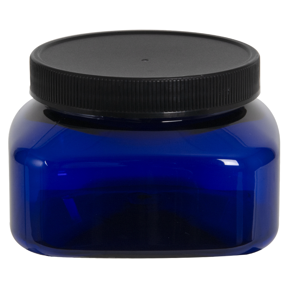8 oz. Cobalt Blue PET Firenze Square Jar with 70/400 White