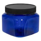 16 oz. Cobalt Blue PET Firenze Square Jar with 89/400 Black Ribbed Cap with F217 Liner