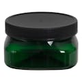 4 oz. Dark Green PET Firenze Square Jar with 70/400 Black Ribbed Cap with F217 Liner