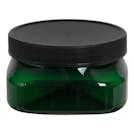 4 oz. Dark Green PET Firenze Square Jar with 70/400 Black Ribbed Cap with F217 Liner