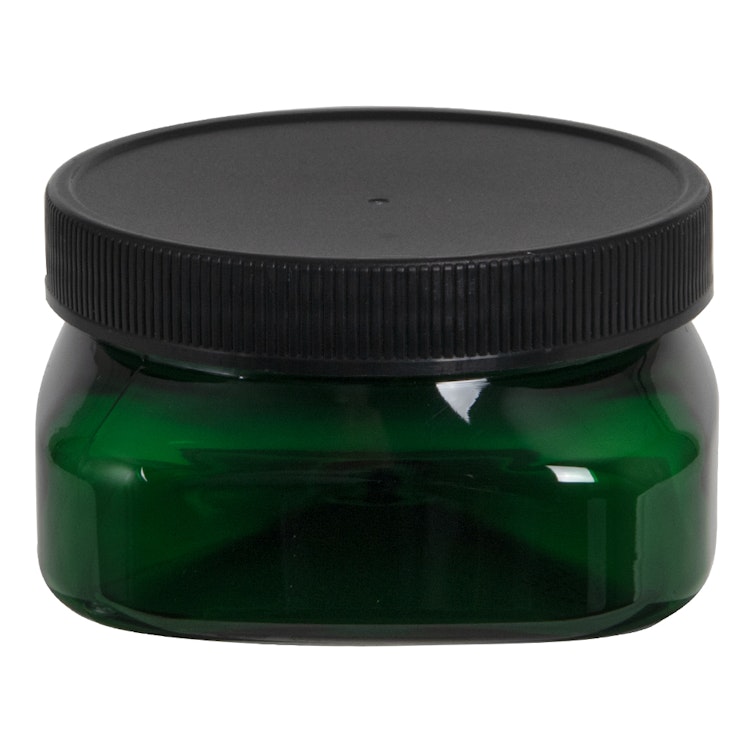 4 oz. Dark Green PET Firenze Square Jar with 70/400 Black Ribbed Cap with F217 Liner