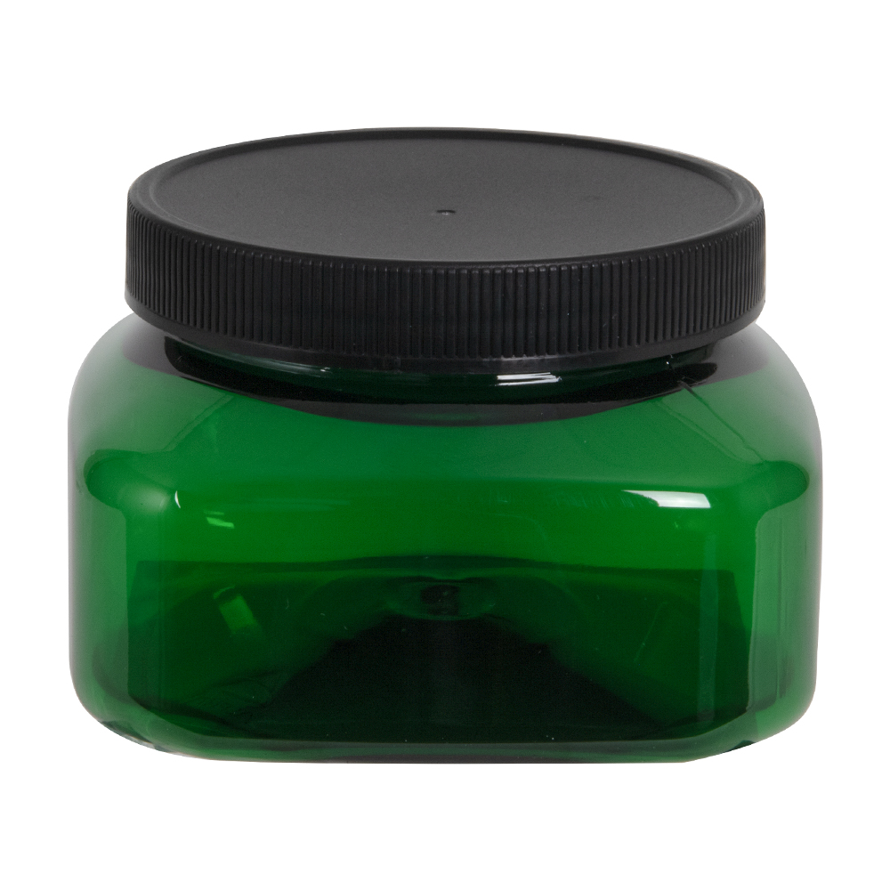 4 oz. Black PET Firenze Square Jar with 70/400 White Ribbed Cap