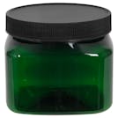 16 oz. Dark Green PET Firenze Square Jar with 89/400 Black Ribbed Cap with F217 Liner