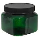 16 oz. Dark Green PET Firenze Square Jar with 89/400 Black Ribbed Cap with F217 Liner