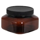 8 oz. Light Amber PET Firenze Square Jar with 70/400 Black Ribbed Cap with F217 Liner