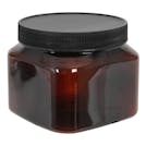 16 oz. Light Amber PET Firenze Square Jar with 89/400 Black Ribbed Cap with F217 Liner