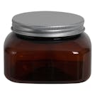 8 oz. Light Amber PET Firenze Square Jar with 70/400 Brushed Silver Aluminum Cap with Foam Liner