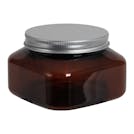 8 oz. Light Amber PET Firenze Square Jar with 70/400 Brushed Silver Aluminum Cap with Foam Liner