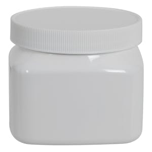 8 oz. White PET Firenze Square Jar with 70/400 White Ribbed Cap with F217 Liner