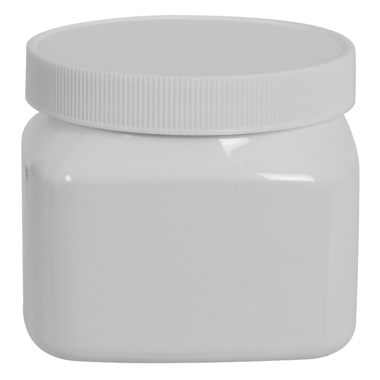 16 oz. White PET Firenze Square Jar with 89/400 White Ribbed Cap with F217 Liner