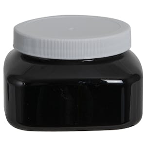 8 oz. Black PET Firenze Square Jar with 70/400 White Ribbed Cap with F217 Liner