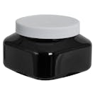 8 oz. Black PET Firenze Square Jar with 70/400 White Ribbed Cap with F217 Liner