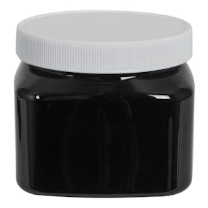 16 oz. Black PET Firenze Square Jar with 89/400 White Ribbed Cap with F217 Liner