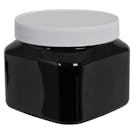 16 oz. Black PET Firenze Square Jar with 89/400 White Ribbed Cap with F217 Liner