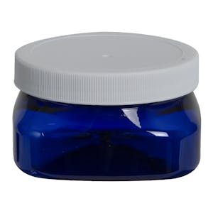 4 oz. Cobalt Blue PET Firenze Square Jar with 70/400 White Ribbed Cap with F217 Liner