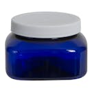 8 oz. Cobalt Blue PET Firenze Square Jar with 70/400 White Ribbed Cap with F217 Liner