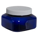 8 oz. Cobalt Blue PET Firenze Square Jar with 70/400 White Ribbed Cap with F217 Liner