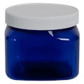 16 oz. Cobalt Blue PET Firenze Square Jar with 89/400 White Ribbed Cap with F217 Liner