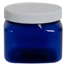 16 oz. Cobalt Blue PET Firenze Square Jar with 89/400 White Ribbed Cap with F217 Liner