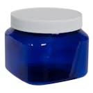 16 oz. Cobalt Blue PET Firenze Square Jar with 89/400 White Ribbed Cap with F217 Liner