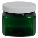 16 oz. Dark Green PET Firenze Square Jar with 89/400 White Ribbed Cap with F217 Liner