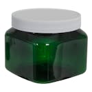 16 oz. Dark Green PET Firenze Square Jar with 89/400 White Ribbed Cap with F217 Liner