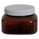 8 oz. Light Amber PET Firenze Square Jar with 70/400 White Ribbed Cap with F217 Liner